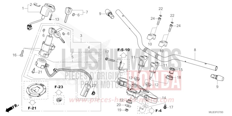 HANDLE PIPE/TOP BRIDGE for Hornet 750 MAT GOLDFINCH YELLOW (Y242) from 2023